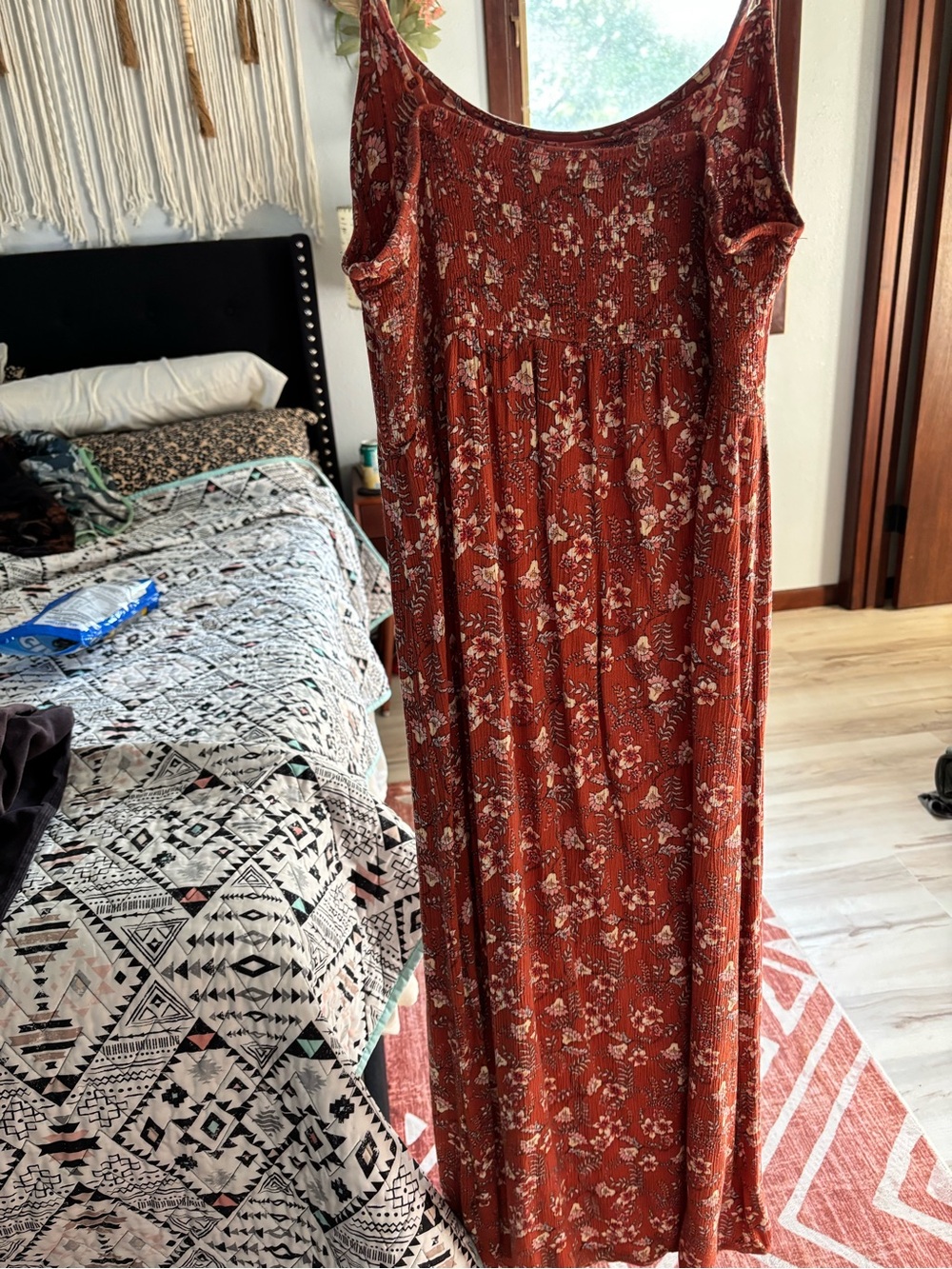 SO Rust Floral Smocked Maxi dress women’s Medium